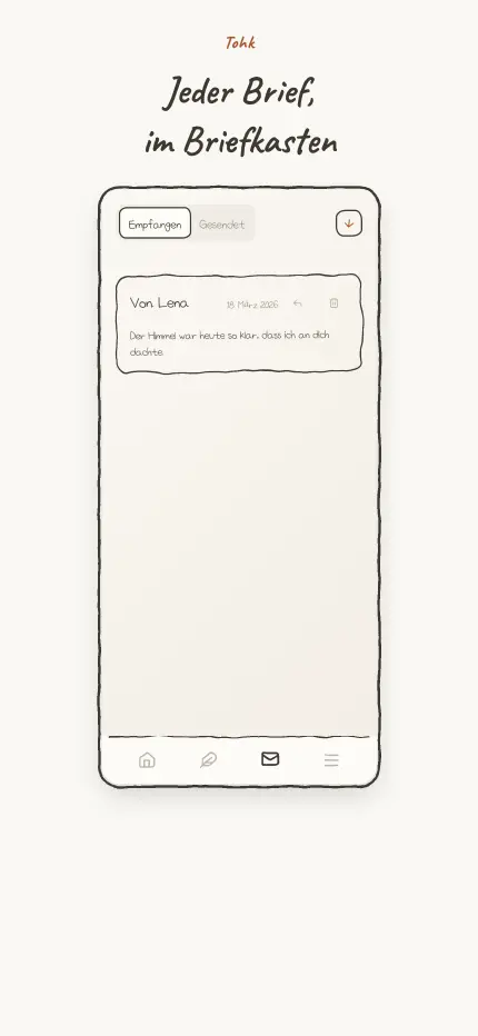 Briefkasten mit der Liste der erhaltenen Briefe