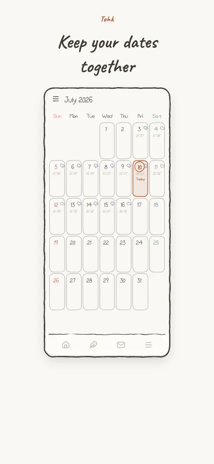 Calendar screen showing the month and its special days