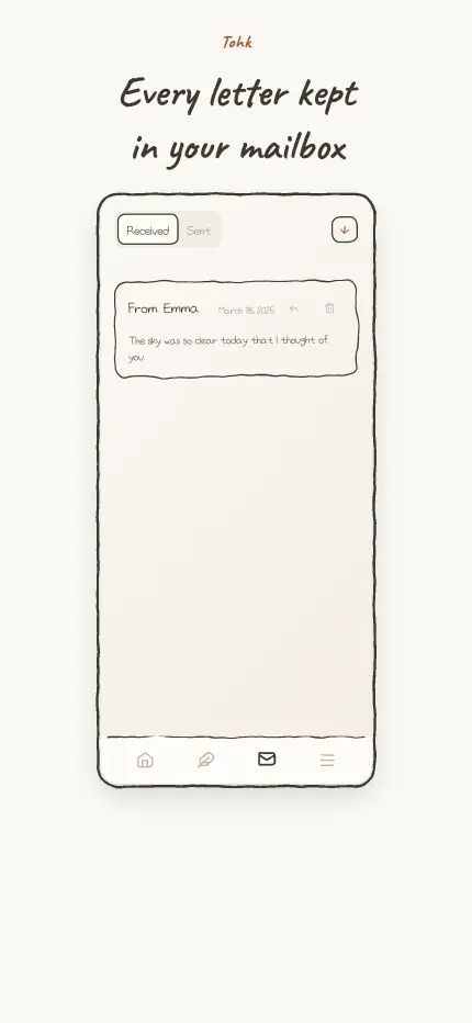 Mailbox screen with the list of letters received