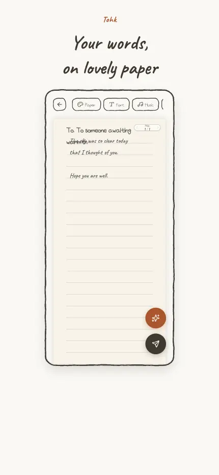 Writing screen — a letter being written by hand on stationery