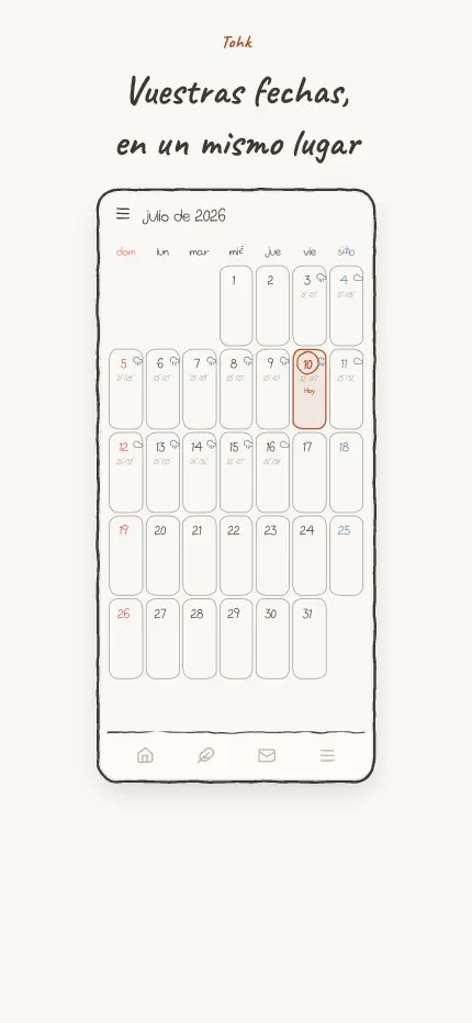 Pantalla de calendario con el mes y sus días especiales