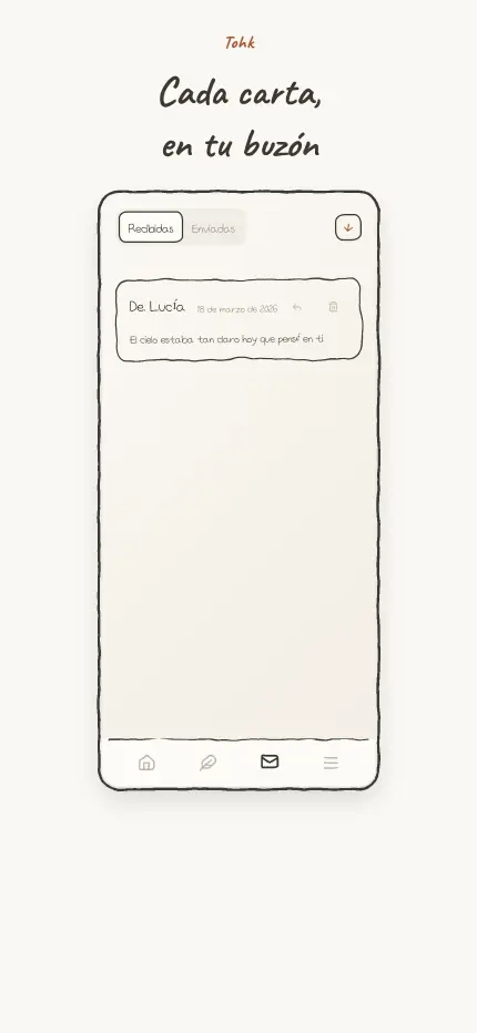 Pantalla del buzón con la lista de cartas recibidas