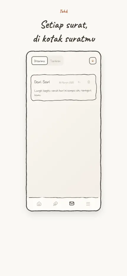 Layar kotak surat dengan daftar surat yang diterima